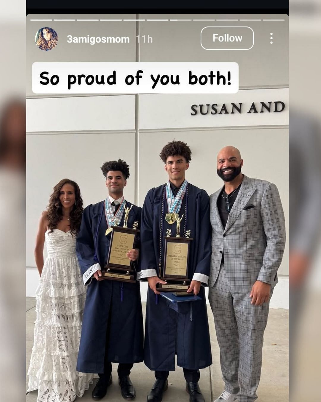 CeCe Boozer celebrates Duke-bound twins Cayden and Cameron Boozer's graduation day. (Image via Instagram @3amigosmom)